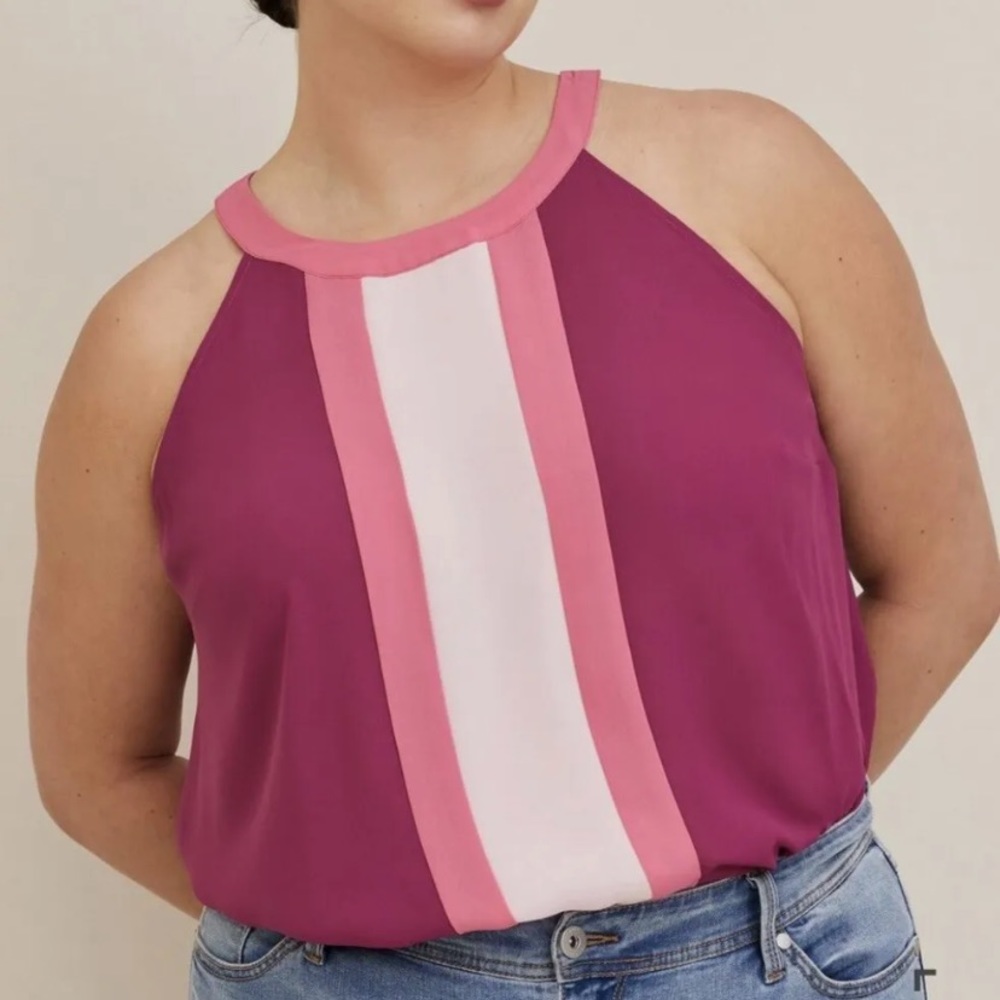 LTorrid 4 Colorblock Purple Pink Georgette Halter Tank Top